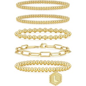 adoyi Gold Bracelets for Women Waterproof, 14K Gold Plated Beaded Strand Bead Ball Bracelets stack - 1 of 4