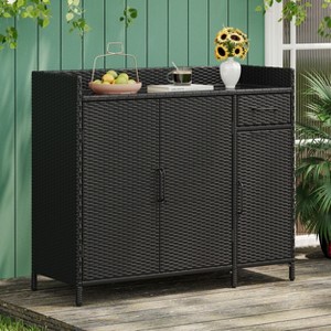 VYNXARIA 47.5"W Wicker Outdoor Storage Cabinet with Tempered Glass Top and Adjustable Shelf - 1 of 4