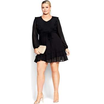 Women's Plus Size Pretty Ruffle Dress - black | CITY CHIC