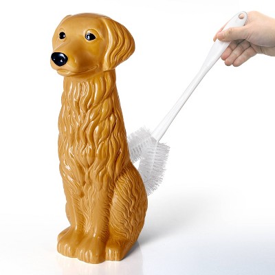 Golden Retriever Ceramic Toilet Brush Holder with Plastic Brush