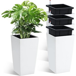 16" Tall Planters Set of 4, Outdoor＆Indoor Black Planter Pots, High Front Porch Planter Pots with Drainage Holes＆Water Level Monitor＆Inner Bucket - 1 of 4