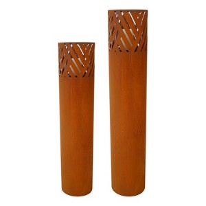 Gulches Garden Decor: Set of 2 Rust/Black Industrial Lantern Columns with Candles - 1 of 4