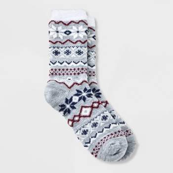 Women's Snowflake Fair Isle Double Lined Cozy Crew Socks - A New Day™ Light Heather Gray 4-10