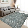 Faux Wool Vintage Distressed Floral Printed Area Rug with Floral  Vintage Design  Ultra Thin Low Pile Machine Washable Non Slip Stain Resistant Non - 3 of 4