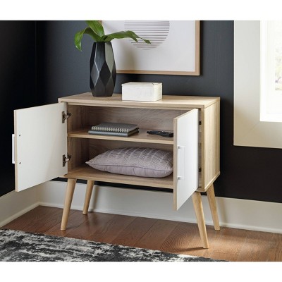 Transitional Orinfield 2-Door Freestanding Cabinet with Adjustable Shelving - White/Beige