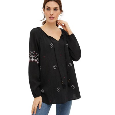 Ellos Women's Plus Size Embroidered Peasant Blouse : Target