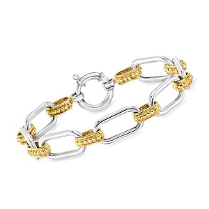 Ross-Simons Sterling Silver and 18kt Gold Over Sterling Alternating Paper Clip Link Bracelet - 1 of 3