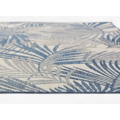 Riviera Blue Palm Leaf Rectangular Synthetic Rug 2x3