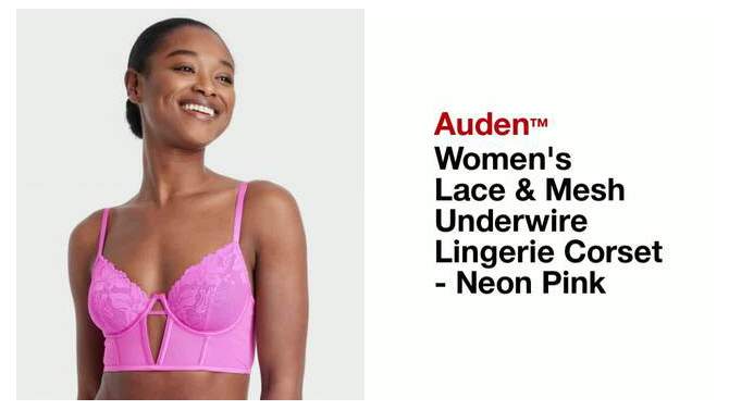 Women&#39;s Lace and Mesh Underwire Lingerie Corset - Auden&#8482; Neon Pink, 2 of 6, play video