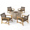 Christopher Knight Home Augusta Outdoor Acacia Wood and Wicker 5 Piece Club Chair and Fire Pit Set - 2 of 4