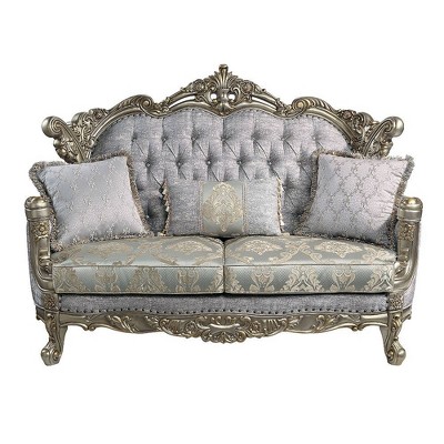Miliani Gray Tufted Fabric Loveseat with Nailhead Trim