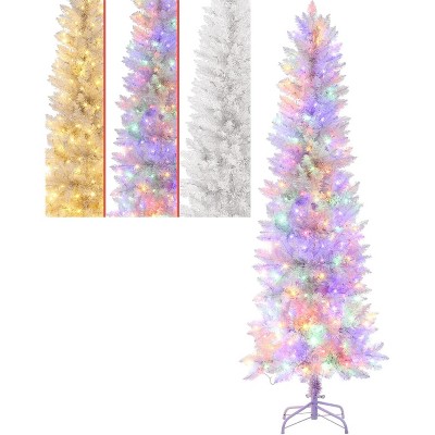 6FT White Pencil Christmas Tree, Artificial Christmas Tree with 250 Warm White LED Lights with 571 Light Heads for Home Office Holiday Home Decor