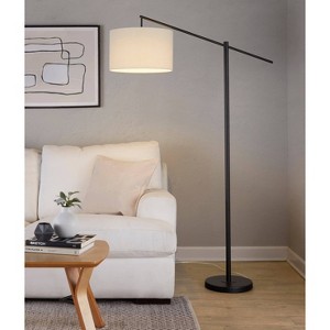 LumiSource Casper 69" Contemporary Metal Floor Lamp Matte Black Metal with Natural Linen Shade - 1 of 4