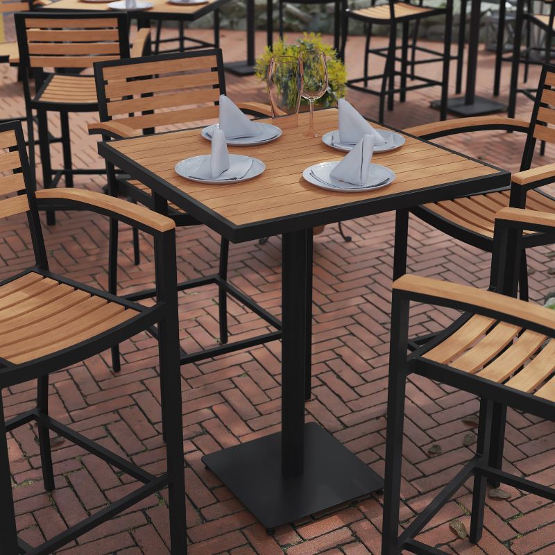 Flash Furniture Lark Commercial Grade 32" Square Outdoor Bar Height Table with Poly Resin Slats, 2 of 12