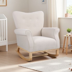 Velvet High Back Rocking Chair for Nursery with Padded Seat - 1 of 4