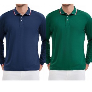 INSPIRE CHIC Men's Classic Regular Fit Solid Long Sleeves Business Golf Polo Shirts 2 Packs - 1 of 4