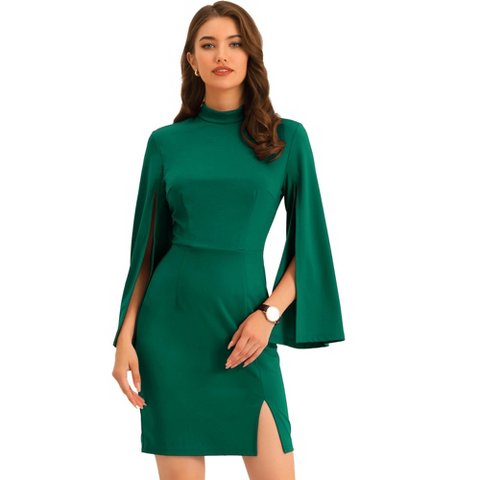 Женские платья INSPIRE CHIC Women's Business Split Sleeve Slim Fit Mini Bodycon Pencil Dress Green Small