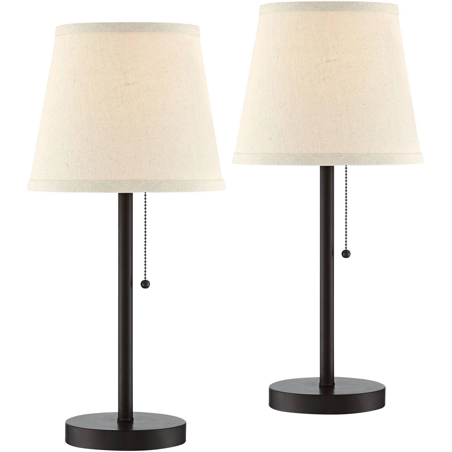 360 Lighting Flesner 20" High Skinny Small Modern Accent Table Lamps Set of 2 USB Port AC Power Outlet Pull Chain Brown Bronze Finish Metal Charging