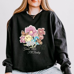 S.W.Smiley Good Vibes Grow Here Flowers - Women's Lightweight Garment Dyed Sweatshirt - 1 of 4