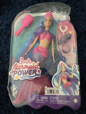 Barbie Mermaid Power Doll, Malibu with Seahorse Pet and Accessories,  Mermaid Toys with Interchangeable Fins