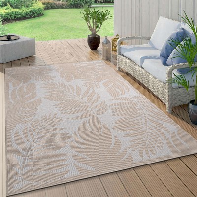 Tropical Floral Leaves 8' x 10' Flat Weave Washable Area Rug - Natural