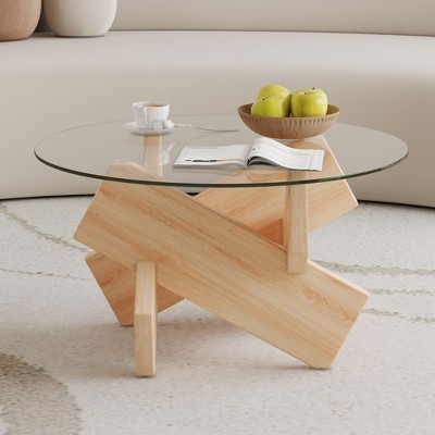 NicBex 33.4" Round Coffee Table with MDF Legs,End Table with Tempered Glass Top,Distinctive Design Tea Table,Center Table for Living Room
