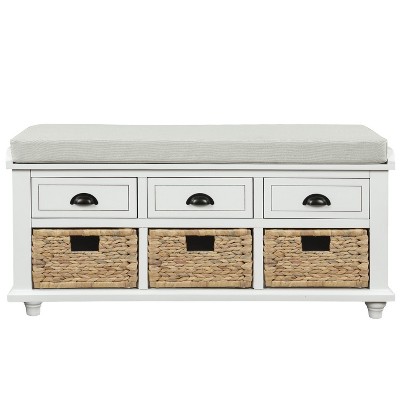 NicBex Modern 42" Storage Bench with 3 Drawers and 3 Rattan Baskets for Entryway and Living Room