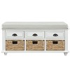 Sapphtopaz Rustic Storage Bench with 3 Drawers and 3 Rattan Baskets Storage Ottoman Ottoman with Storage for Entryway Bedroom - 4 of 4