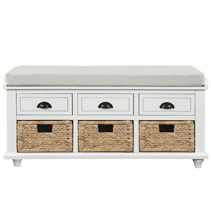NicBex Modern 42" Storage Bench with 3 Drawers and 3 Rattan Baskets for Entryway and Living Room - 1 of 4