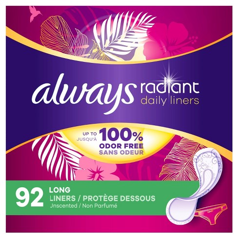 Always Radiant Daily Panty Liners Long Unscented 92ct Target