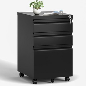 Munora - 3-Drawer Mobile File Cabinet with Lock - Heavy Duty Under Desk Storage - Black - 1 of 4