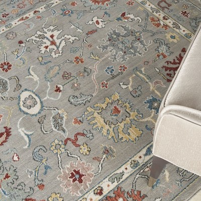 Parisa Contemporary Grey Wool 5' x 7' Floral Border Rug