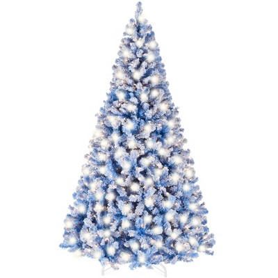 Best Choice Products Pre-Lit Blue Christmas Pine Tree w/ Flocked Branches, Warm-White Lights