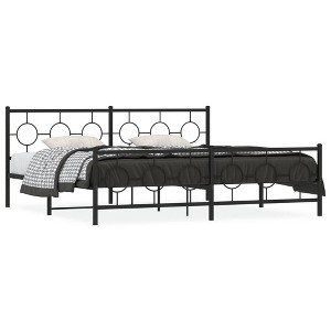 vidaXL King Metal Bed Frame with Headboard/Footboard-Black Industrial Steel Bedstead-81.5"x78"x35.8"-Support Slats & Underbed Storage - 1 of 4