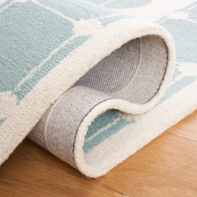 Turquoise and Ivory Hand-Tufted Wool Kids Area Rug, 5' x 5'