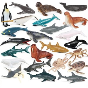 24-Piece Mini Ocean Animal Figurines - Realistic Sea Creatures Set with Sharks, Whales for Decoration, Easter Eggs & School Projects - 1 of 4