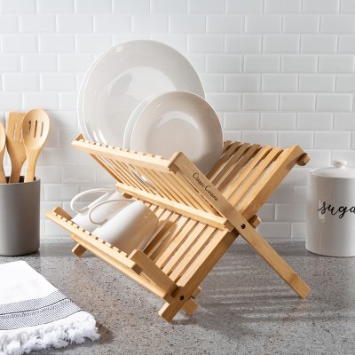 Dish Drying Rack - Folding Natural Bamboo Kitchen Essentials Countertop Drainer and Organizer for Dinnerware, Utensils and Flatware by Hastings Home