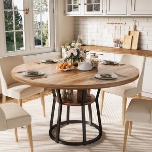 47" Inch Round Dining Table for 4, Round Tables with Storage and Metal Legs, Farmhouse Dining Room Circle Dinner Table for Dining Room Kitchen - 1 of 4