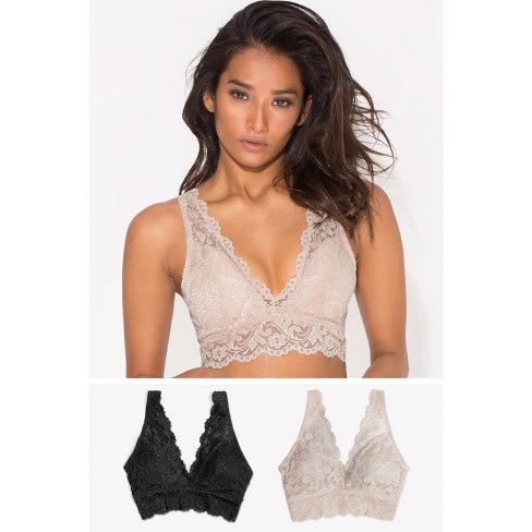 Smart & Sexy full figure Signature Lace Deep V Bralette 2 Pack In The  Buff/Black Hue XL