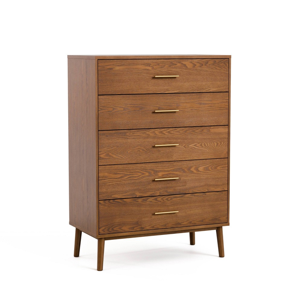 Photos - Dresser / Chests of Drawers HOMES: Inside + Out Riverstone Mid-Century Modern 5 Drawer Chest with Anti