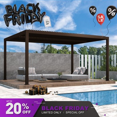 PURPLE LEAF Outdoor Louvered Pergola Sun Shade Outside Canopy with Aluminum Roof for Pool Hot Tub Backyard Garden Pavilion Patio Hardtop Gazebo