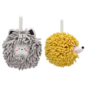 REGALWOVEN Chenille Fuzzy Ball Cute Cartoon Decorative Hand Drying Hanging Hand Towel for Bathroom 7" x 7" 2 Pcs - 1 of 4
