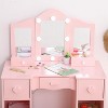 Girls Vanity Set with Tri-Fold Mirror, 2-in-1 Wooden Dressing Table and Stool, Princess Pretend Play Makeup Desk with Drawer for Little Girls - 3 of 4