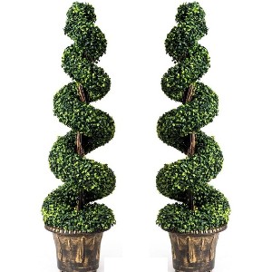 Tangkula 2 Pack Artificial Boxwood Spiral Tree 4-Ft Fake Greenery Plants with Plastic Flower Pot for Home Office Decoration - 1 of 4
