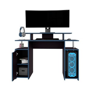 Vynxaria Gaming & Office Desk - Black, Large Multi-Monitor Tabletop, Ergonomic Screen Height, Closed Cabinet, Open Shelving, CPU Stand - 1 of 4
