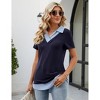 Women's Contrast Collared Shirts Patchwork Work Blouse Tunics Tops - 2 of 4