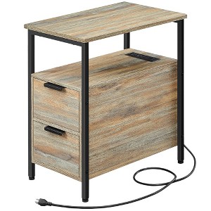 VASAGLE Side Table with Charging Station, Narrow End Table with 2 Drawers, Slim Nightstand and Bedside Table with Storage - 1 of 4