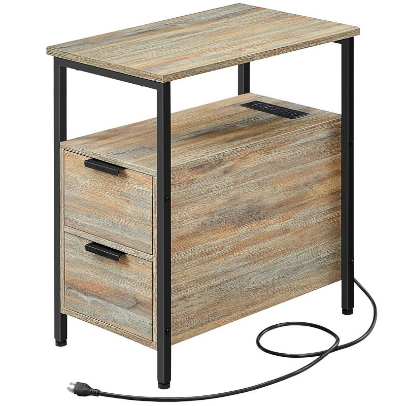 VASAGLE Side Table with Charging Station, Narrow End Table with 2 Drawers, Slim Nightstand and Bedside Table with Storage, 1 of 10