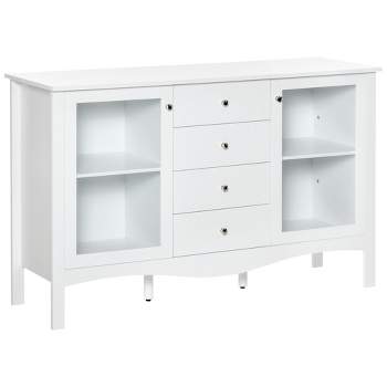 HOMCOM Modern Sideboard, Serving Buffet Cabinet, Cupboard with Glass Doors, Drawers and Adjustable Shelves for Living Room, White