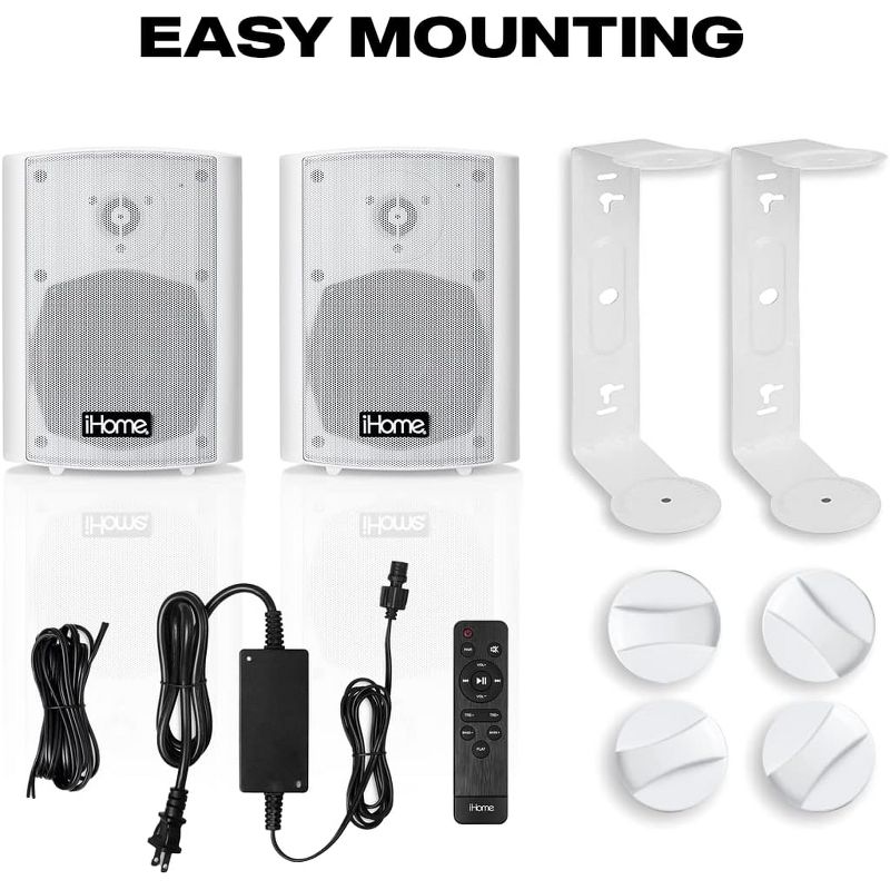 iHome Waterproof Swivel Wall Mountable 4"Outdoor Bluetooth Speaker Pair White, 2 of 4